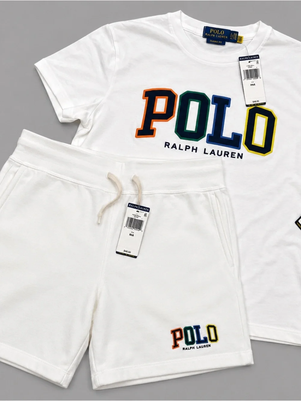 Polo by Ralph Lauren Mens Medium White Logo Tee and Shorts Set